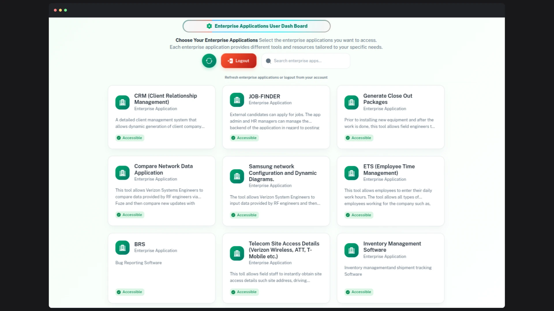 Enterprise Unified SSO — application interface